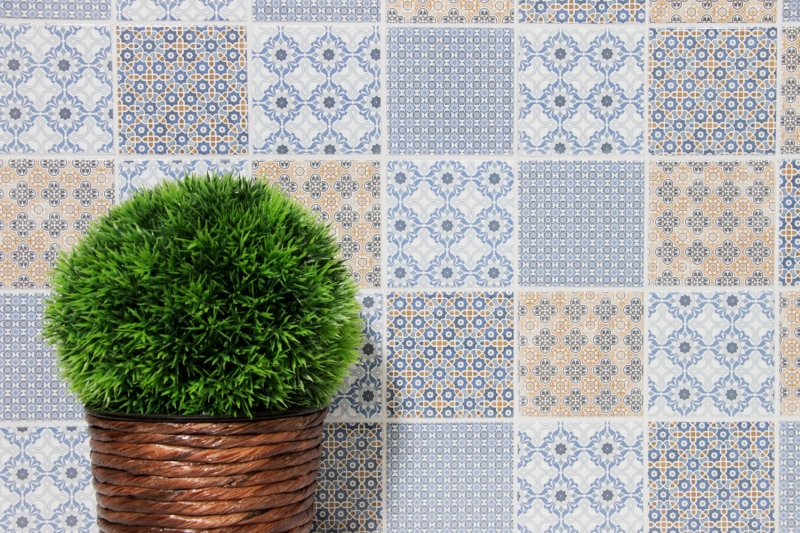 Retro vintage mosaico backsplash cucina bianco blu arancione grigio MOS22B-1404_f | 10 mosaico tappetini