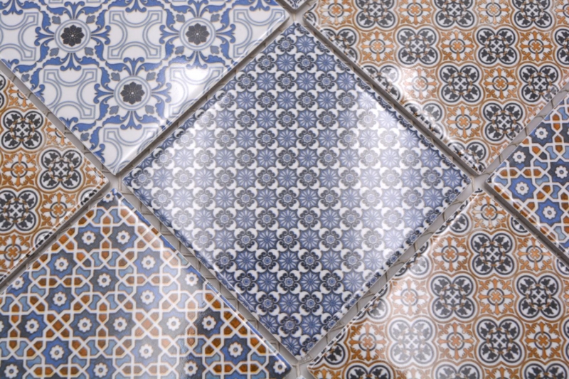 Retro vintage mosaico backsplash cucina bianco blu arancione grigio MOS22B-1404_f | 10 mosaico tappetini