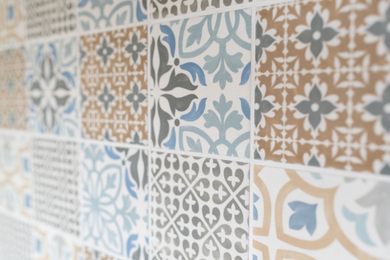 Retro vintage mosaico backsplash cucina backsplash ceramica crema blu arancio grigio opaco MOS22B-1406_f | 10 mosaico tappetini