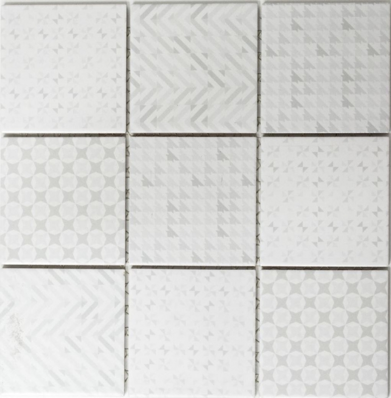 Retro vintage mosaico piastrelle backsplash cucina muro bianco Geo White MOS22B-1401_f | 10 mosaico tappetini