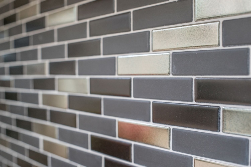 Mosaico composito in ceramica nero argento cromo aste backsplash MOS26-0317_f | 10 tappetini a mosaico