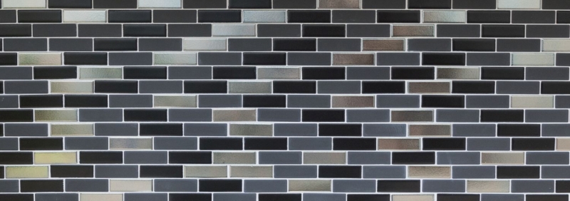 Mosaico composito in ceramica nero argento cromo aste backsplash MOS26-0317_f | 10 tappetini a mosaico