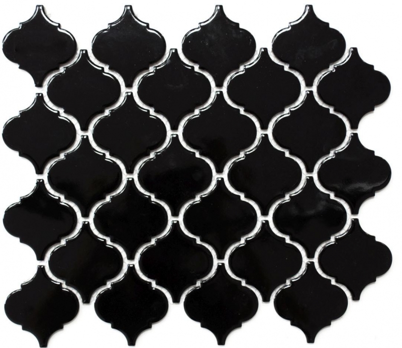 Piastrelle di mosaico retro vintage in ceramica fiorentina nera lucida MOS13-2BG_f | 10 tappetini di mosaico