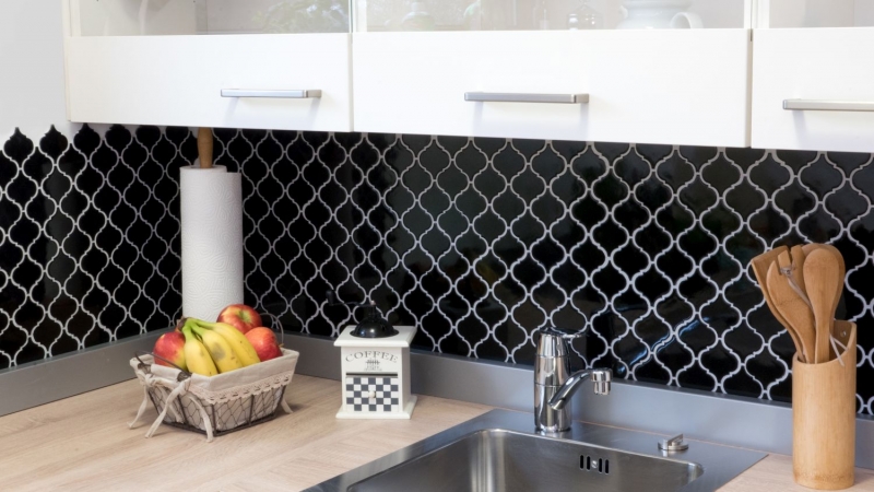 Piastrelle di mosaico retro vintage in ceramica fiorentina nera lucida MOS13-2BG_f | 10 tappetini di mosaico