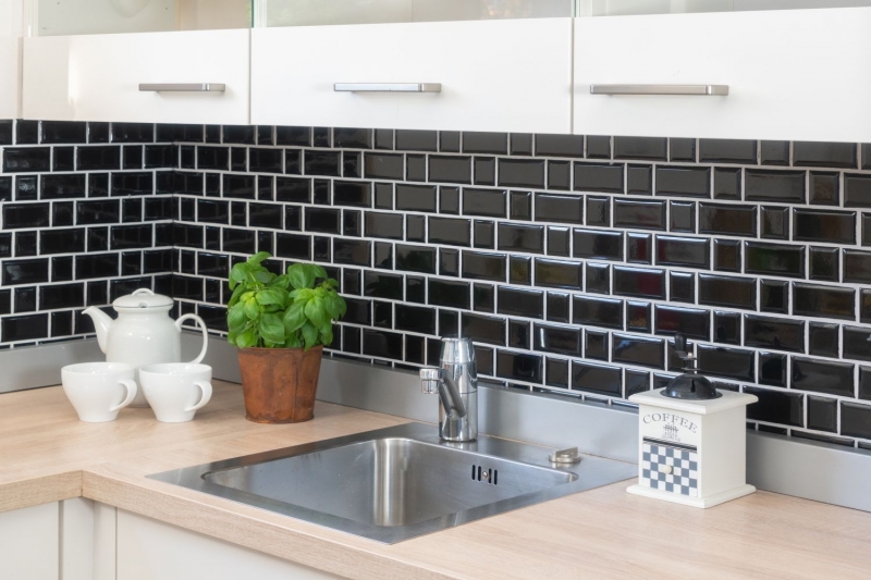 Metro Subway mosaico piastrelle ceramica nera backsplash cucina MOS26WM-0301_f | 10 mosaico tappetini