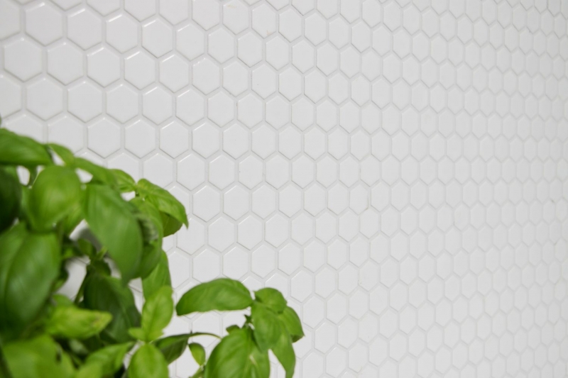 Piastrelle mosaico ceramica esagono bianco lucido backsplash cucina MOS11A-0102_f | 10 tappetini mosaico