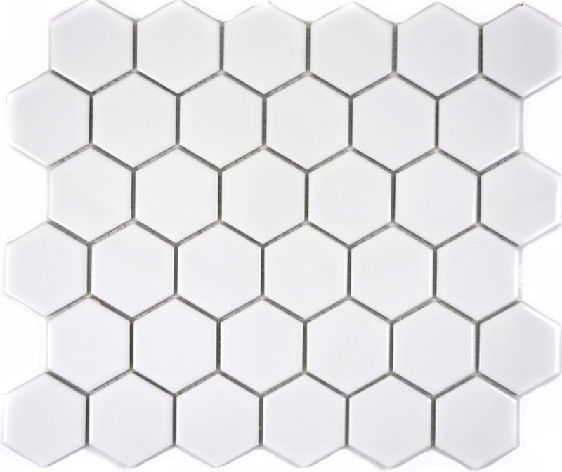 Piastrelle di mosaico in ceramica esagonale bianco lucido per cucina MOS11B-0102_f | 10 tappetini di mosaico