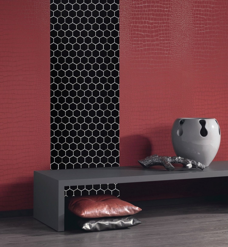Piastrelle di mosaico ceramica esagono nero lucido backsplash cucina muro MOS11B-0302_f | 10 mosaico tappetini
