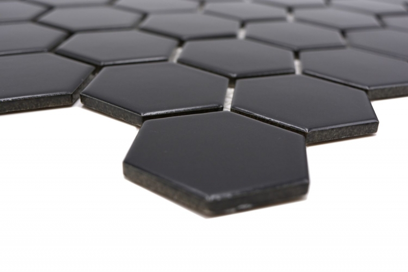 Piastrelle a mosaico in ceramica esagono nero opaco backsplash cucina MOS11B-0311_f | 10 tappetini a mosaico