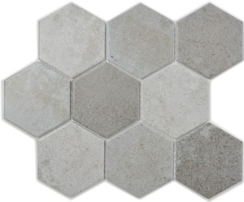 Piastrelle di mosaico ceramica grigio esagono cemento piastrella cucina WC piastrella bagno MOS11F-0204_f | 10 tappetini mosaico