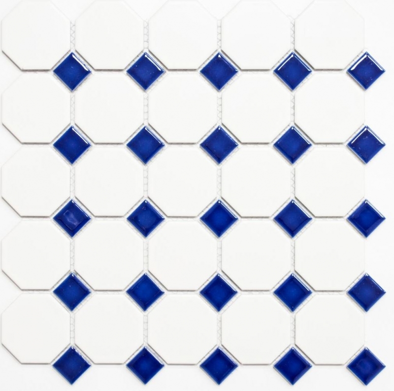 Piastrelle mosaico ceramica blu ottagono bianco opaco blu lucido cucina splashback MOS13-OctaG464_f | 10 tappetini mosaico