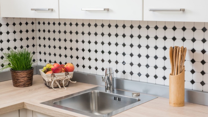 Piastrelle mosaico ceramica ottagono bianco opaco nero lucido backsplash piastrelle MOS13-OctaG468_f | 10 tappetini mosaico
