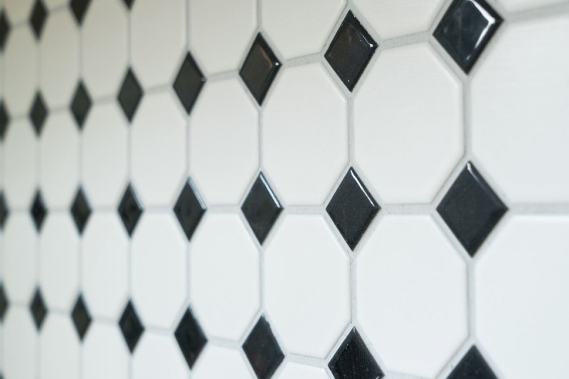 Piastrelle mosaico ceramica ottagono bianco opaco nero lucido backsplash piastrelle MOS13-OctaG468_f | 10 tappetini mosaico