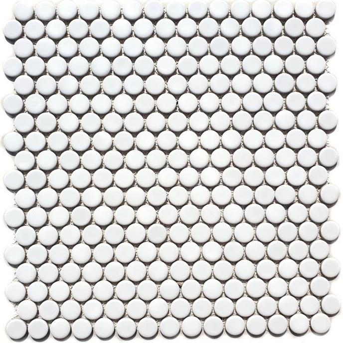 Pulsante mosaico LOOP mosaico rotondo bianco lucido parete cucina doccia BAD MOS10-0102_f | 10 tappetini mosaico