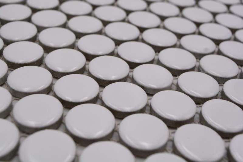 Pulsante mosaico LOOP mosaico rotondo bianco lucido parete cucina doccia BAD MOS10-0102_f | 10 tappetini mosaico