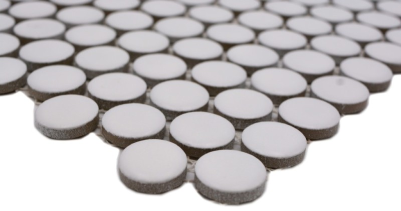 Pulsante mosaico LOOP mosaico rotondo bianco opaco parete cucina doccia BAD MOS10-0111_f | 10 tappetini mosaico