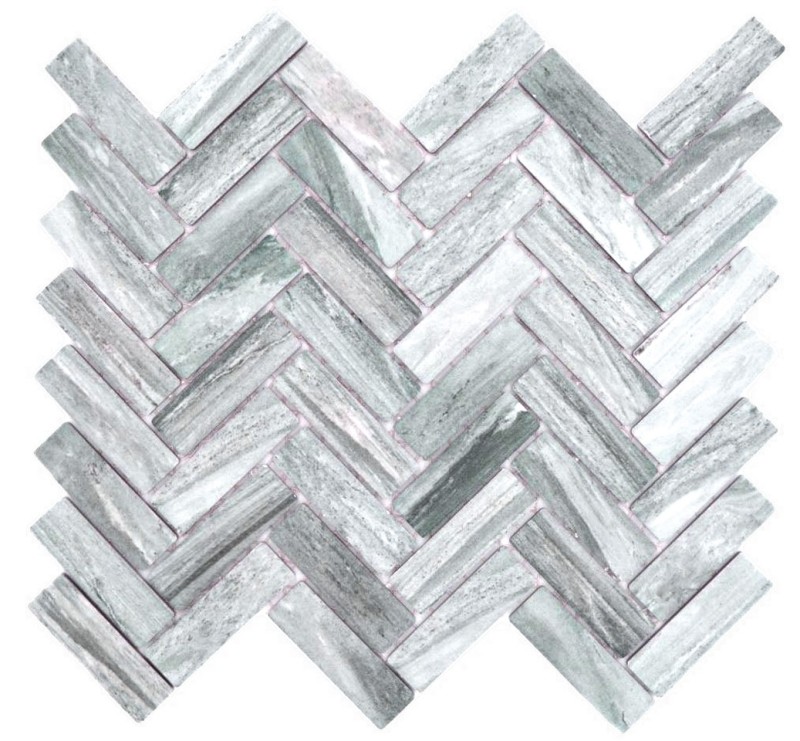 Mosaico in ceramica a spina di pesce effetto pietra grigio MOS24-SO32_f | 10 tappetini a mosaico