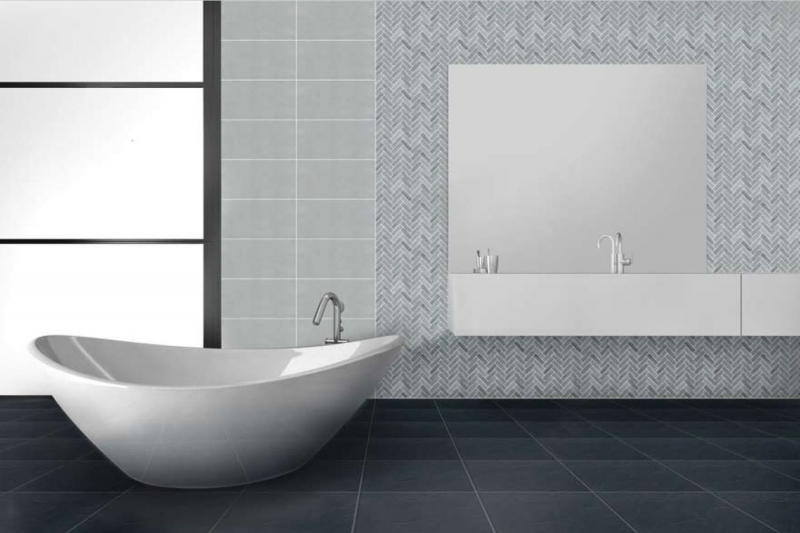 Mosaico in ceramica a spina di pesce effetto pietra grigio MOS24-SO32_f | 10 tappetini a mosaico
