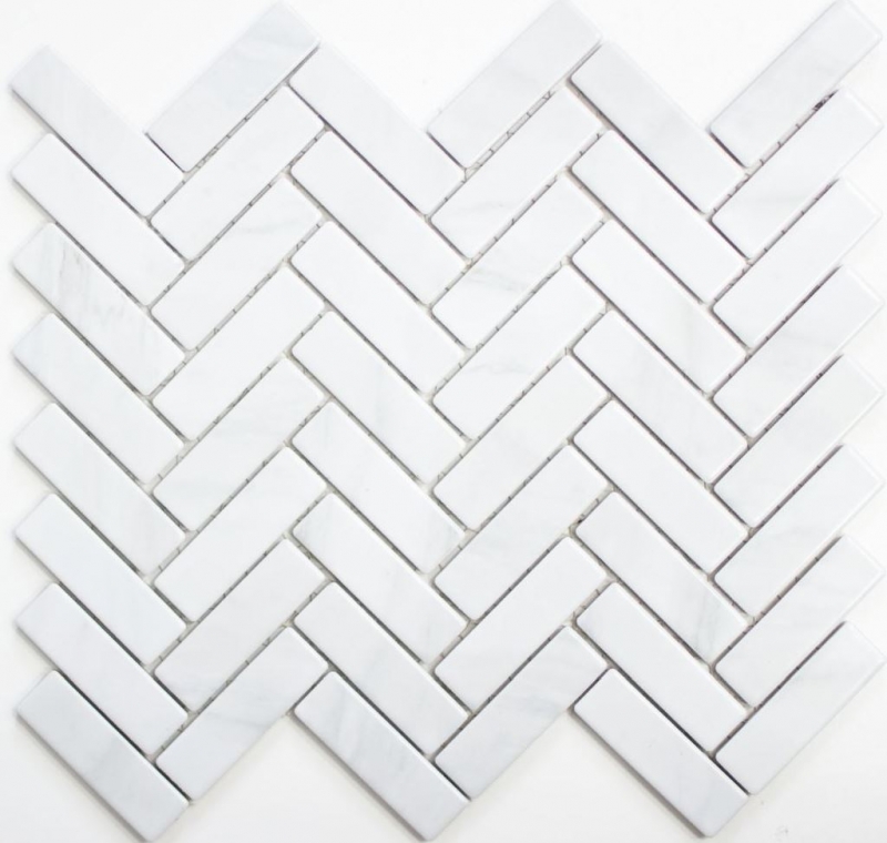 Mosaico ceramico a spina di pesce effetto pietra bianco backsplash cucina MOS24-SO10_f | 10 tappetini a mosaico