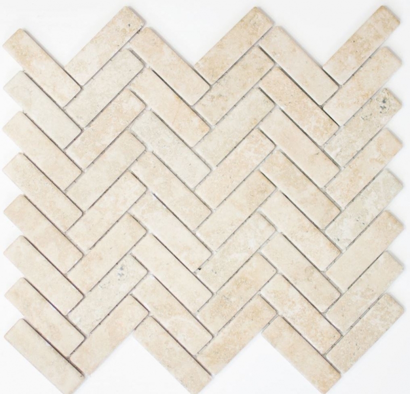 Mosaico ceramico a spina di pesce effetto pietra beige chiaro backsplash cucina MOS24-SO54_f | 10 tappetini a mosaico