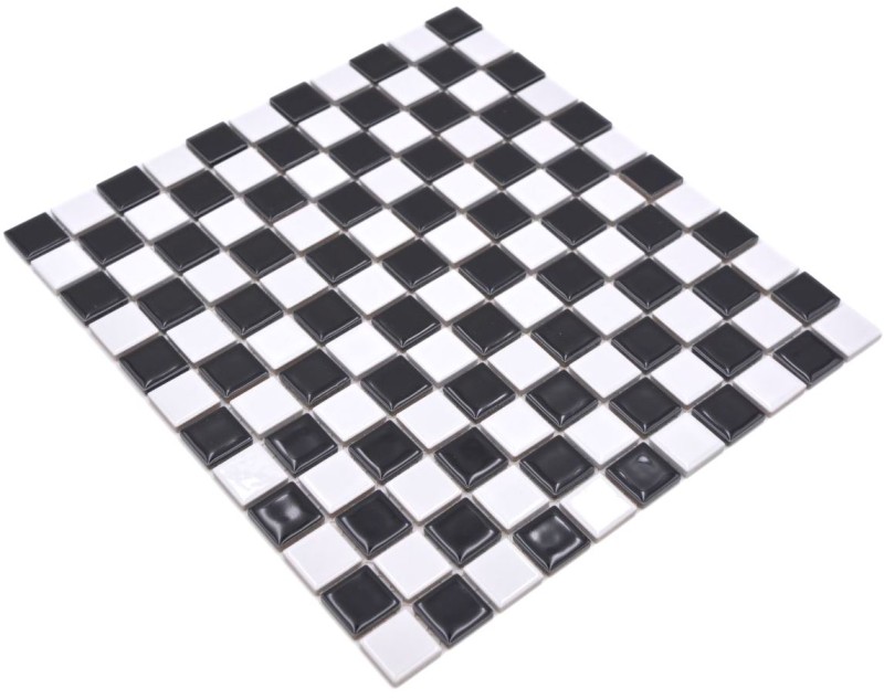 Piastrella a mosaico ceramica scacchiera nero bianco lucido backsplash piastrelle MOS18-0306_f