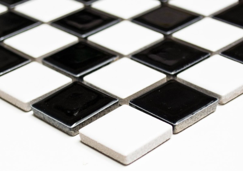 Piastrella a mosaico ceramica scacchiera nero bianco lucido backsplash piastrelle MOS18-0306_f