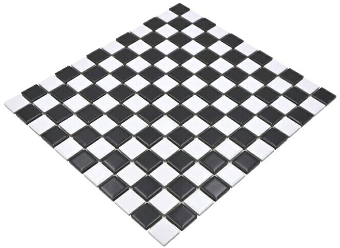 Piastrella a mosaico in ceramica a scacchiera nera bianca opaca MOS18-0305_f