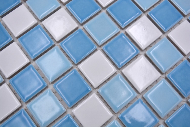 Mosaico piscina piastrella ceramica blu bianco lucido cucina splashback MOS18-0407_f