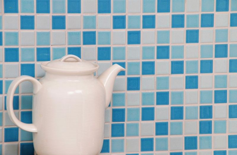 Mosaico piscina piastrella ceramica blu bianco lucido cucina splashback MOS18-0407_f
