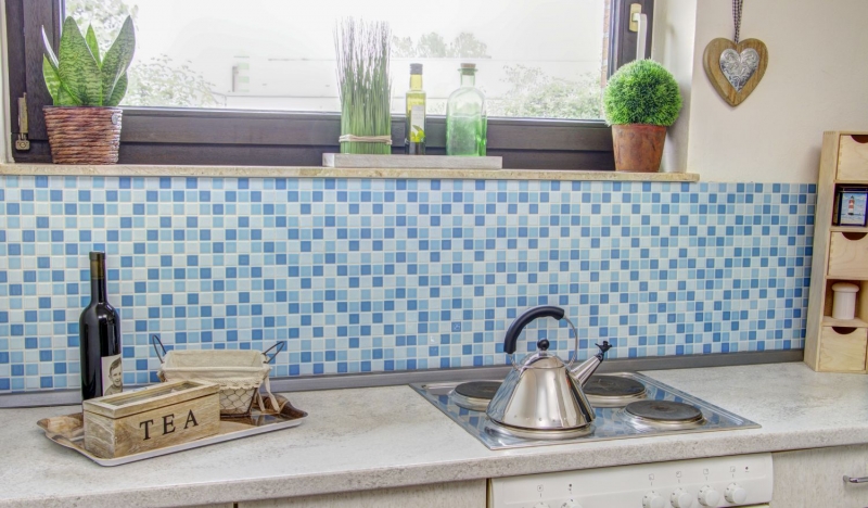 Mosaico piscina piastrella ceramica blu bianco lucido cucina splashback MOS18-0407_f