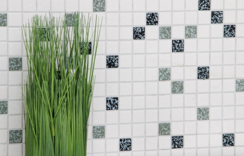 Piastrella di mosaico Mosaico ceramico bianco nero grigio strutturato pavimento Bagno MOS18-0307_f
