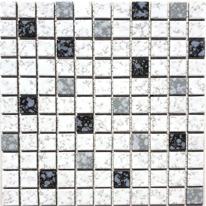 Piastrella di mosaico Mosaico ceramico bianco nero grigio strutturato pavimento Bagno MOS18-0307_f