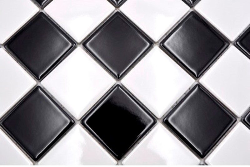 Piastrella di mosaico per cucina Scacchiera nera bianca lucida MOS16-CD200_f