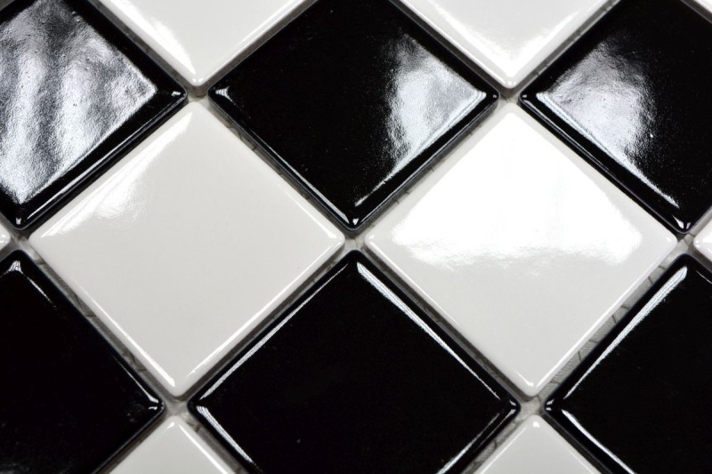Piastrella di mosaico per cucina Scacchiera nera bianca lucida MOS16-CD200_f