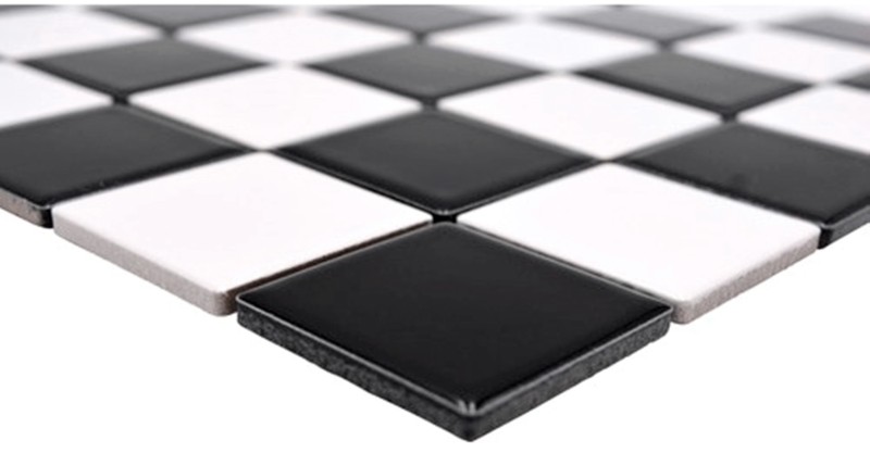 Piastrella di mosaico per cucina Scacchiera nera bianca lucida MOS16-CD200_f