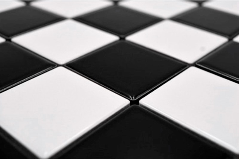 Piastrella di mosaico per cucina Scacchiera nera bianca lucida MOS16-CD200_f