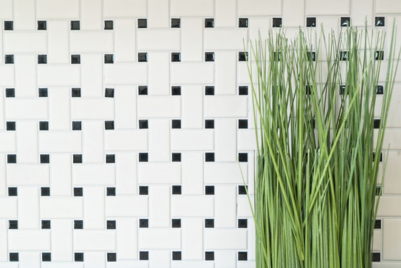 Piastrella di mosaico in ceramica Basket bianco opaco nero opaco MOS13-CBAS19_f