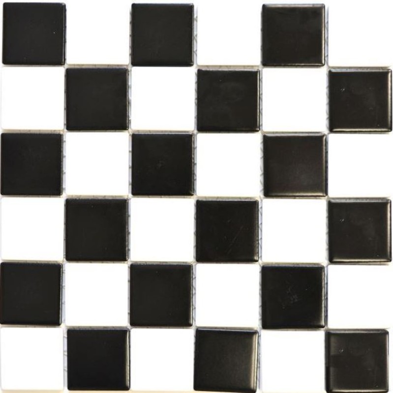 Piastrella a mosaico in ceramica bianca nera opaca a scacchiera MOS16-CD202_f