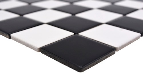 Piastrella a mosaico in ceramica bianca nera opaca a scacchiera MOS16-CD202_f