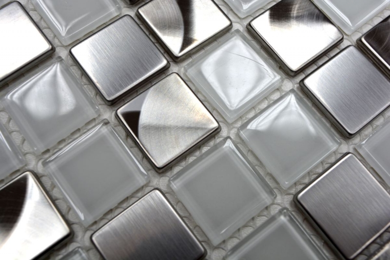 Piastrelle di mosaico in acciaio inox vetro mosaico acciaio bianco chiaro MOS129-0104_f