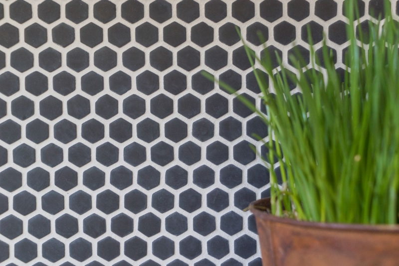 Piastrella di mosaico ECO GLAS Esagono Smalto nero opaco MOS140-HX11B_f | 10 tappetini di mosaico