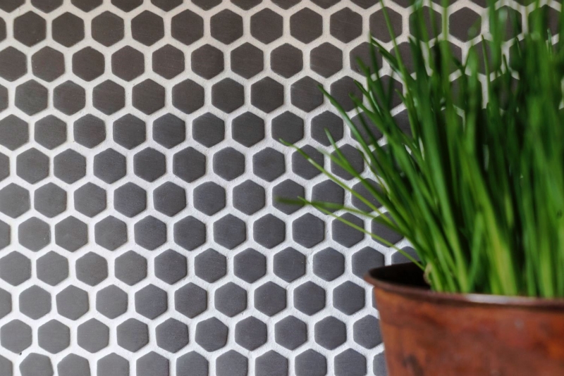 Piastrella di mosaico ECO GLAS Esagono Smalto grigio-marrone opaco MOS140-HX15G_f | 10 tappetini di mosaico