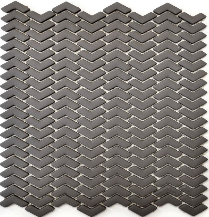 Piastrella a mosaico ECO GLAS smalto a spina di pesce grigio-marrone opaco MOS140-HB35G_f | 10 tappetini a mosaico