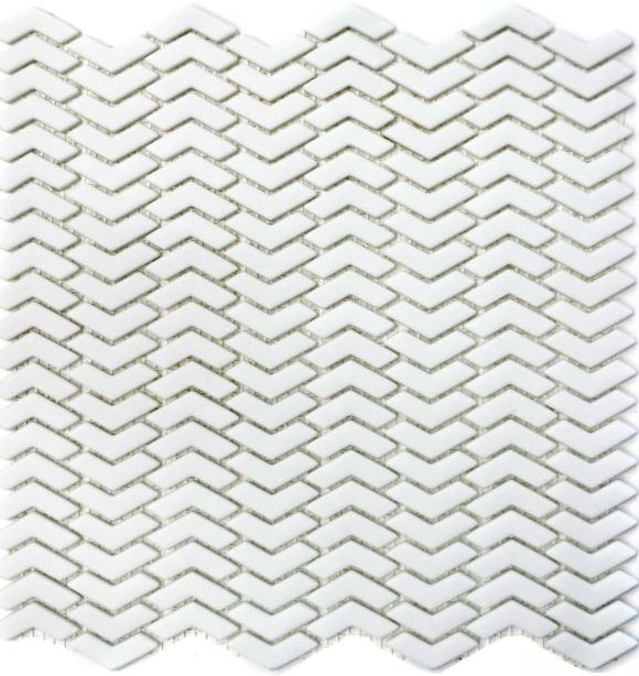 Piastrella di mosaico ECO GLAS a spina di pesce smalto bianco opaco MOS140-HB37W_f | 10 tappetini di mosaico