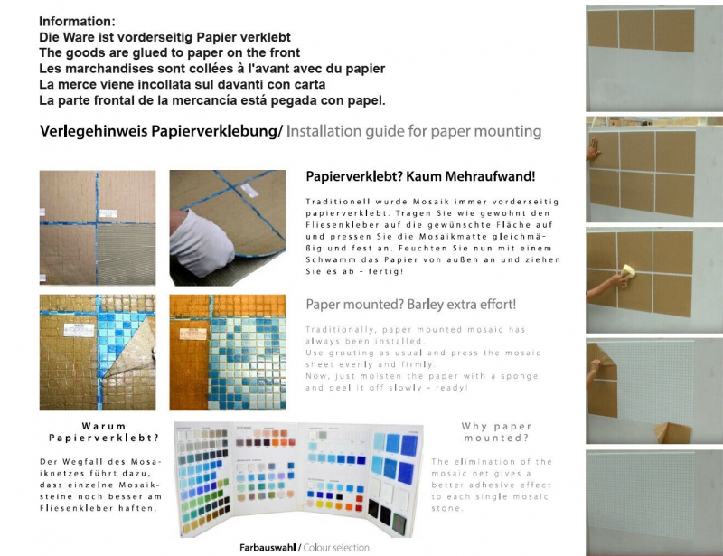 Mosaico per piscina tessere di vetro azzurro blu carta-legante MOS52-0402_Papier_f | 10 tessere di mosaico