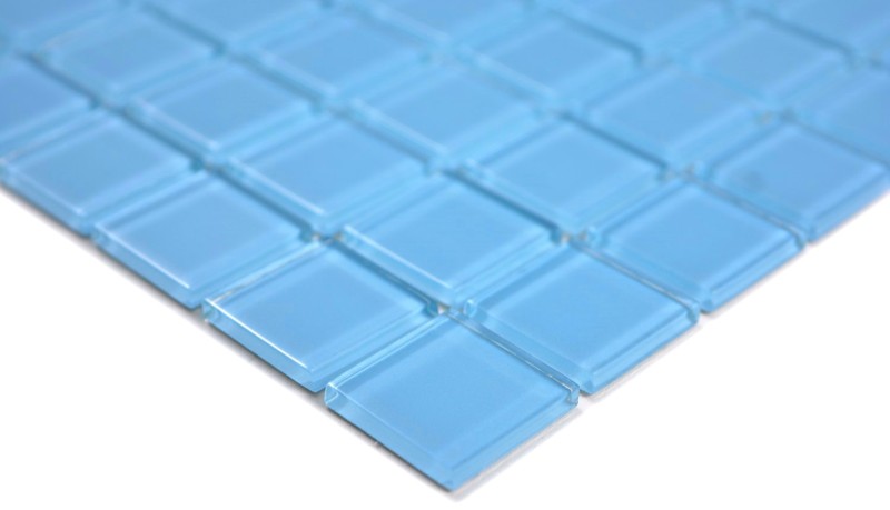 Piastrella di mosaico Mosaico di vetro traslucido Cristallo azzurro BAGNO WC Cucina PARETE MOS63-0402_f | 10 tappetini di mosaico