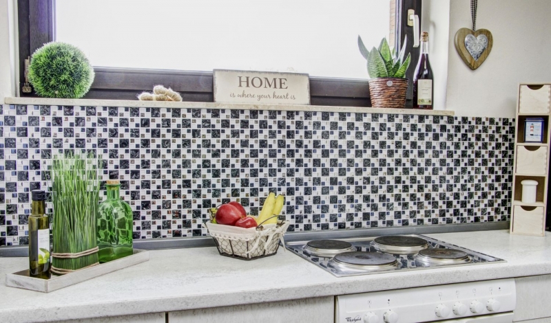 Piastrella di mosaico Traslucido nero argento Mosaico di vetro combinato Cristallo EP nero chiaro argento MOS88-k1499_f | 10 tappetini di mosaico