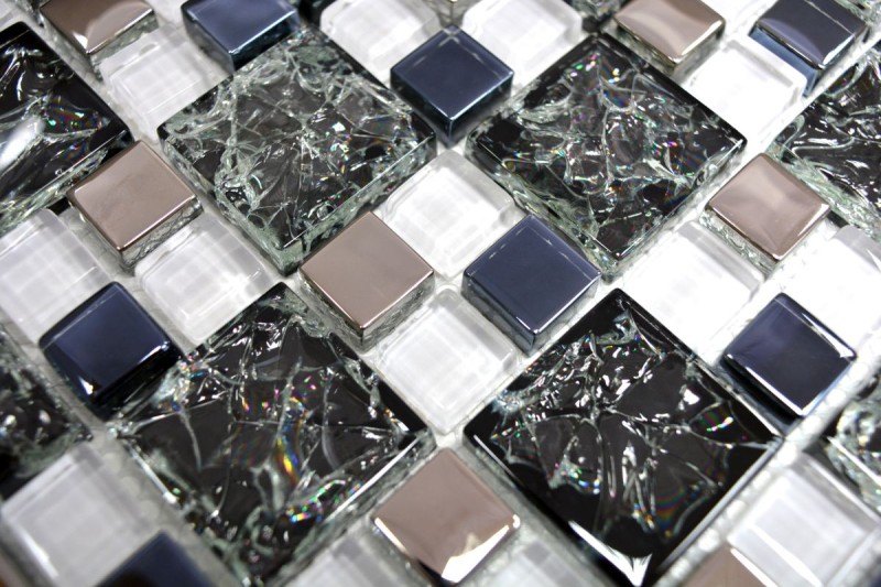Piastrella di mosaico Traslucido nero argento Mosaico di vetro combinato Cristallo EP nero chiaro argento MOS88-k1499_f | 10 tappetini di mosaico
