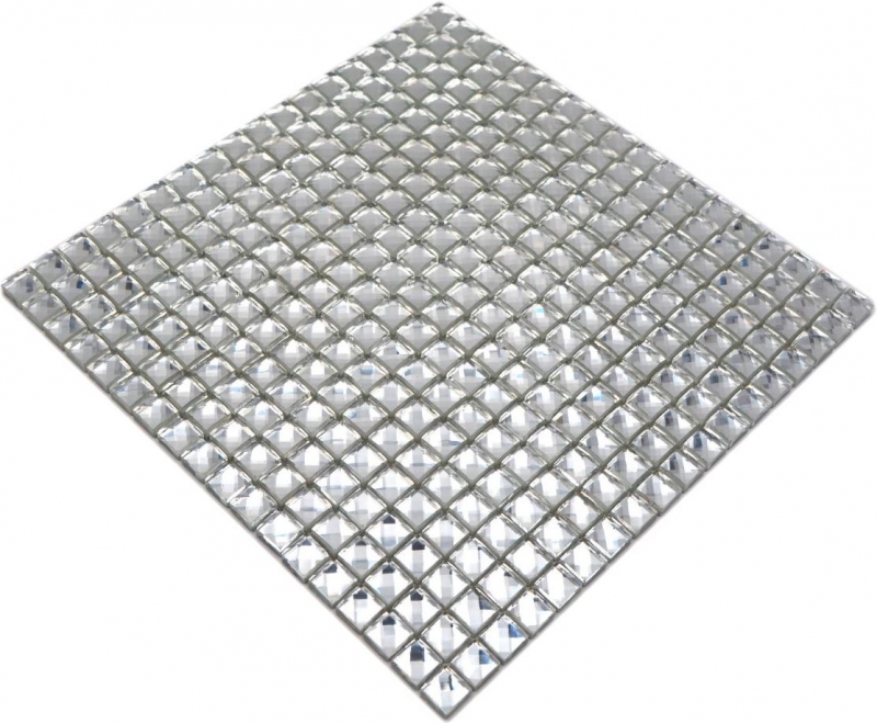 Piastrella di mosaico Cristallo traslucido Mosaico di vetro Cristallo Glitter argento MOS130-0204_f | 10 tappetini di mosaico