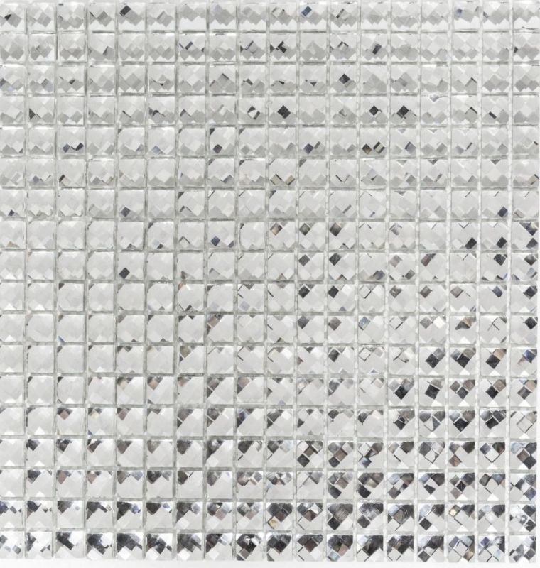 Piastrella di mosaico Cristallo traslucido Mosaico di vetro Cristallo Glitter argento MOS130-0204_f | 10 tappetini di mosaico